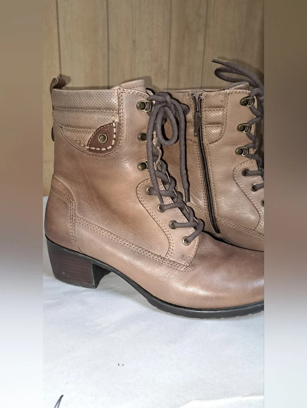 Earth Shoes Denali Anchor Lace Up Side Zip Heel Boots Walnut Brown Size 11 M